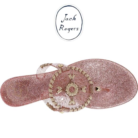 NIB Jack Rogers Georgica Jelly Sandals – Rose Gold Glitter 9 - Picture 1 of 5